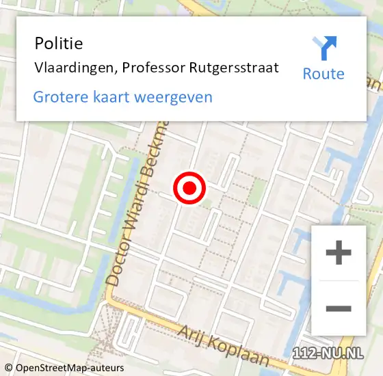 Locatie op kaart van de 112 melding: Politie Vlaardingen, Professor Rutgersstraat op 17 mei 2024 07:23