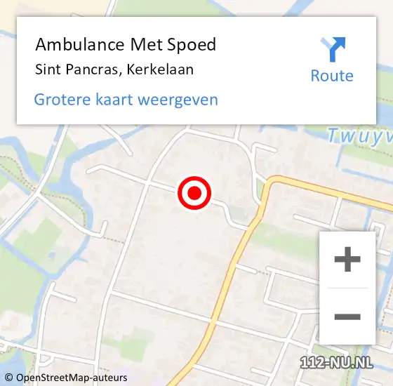Locatie op kaart van de 112 melding: Ambulance Met Spoed Naar Sint Pancras, Kerkelaan op 17 mei 2024 07:34