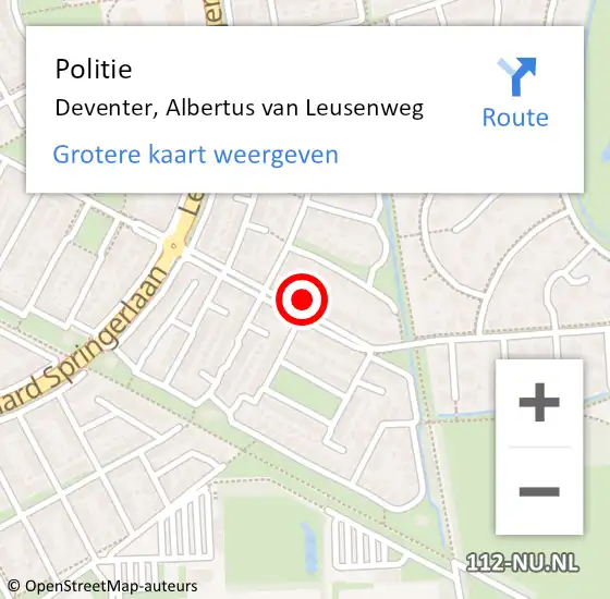 Locatie op kaart van de 112 melding: Politie Deventer, Albertus van Leusenweg op 17 mei 2024 07:52