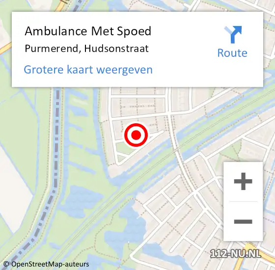 Locatie op kaart van de 112 melding: Ambulance Met Spoed Naar Purmerend, Hudsonstraat op 17 mei 2024 07:53