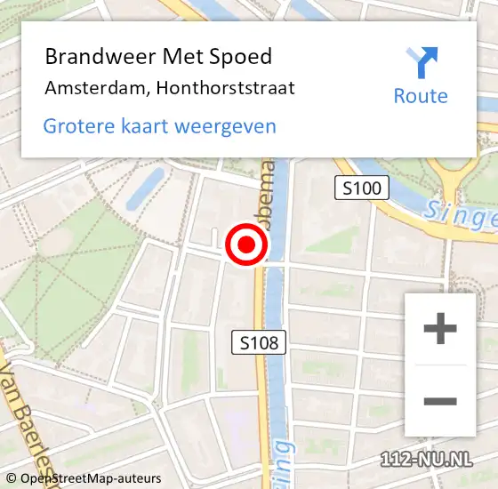 Locatie op kaart van de 112 melding: Brandweer Met Spoed Naar Amsterdam, Honthorststraat op 17 mei 2024 07:58