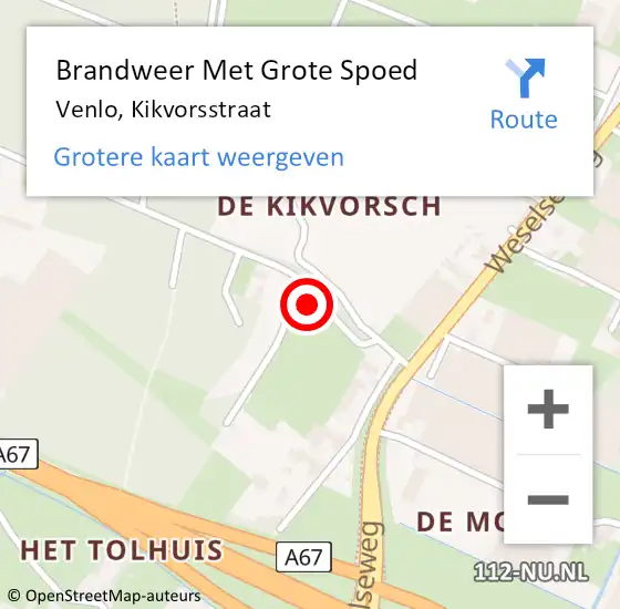 Locatie op kaart van de 112 melding: Brandweer Met Grote Spoed Naar Venlo, Kikvorsstraat op 17 mei 2024 07:59