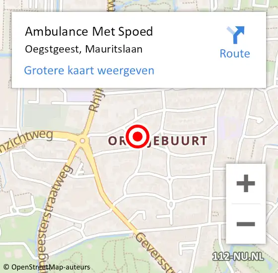 Locatie op kaart van de 112 melding: Ambulance Met Spoed Naar Oegstgeest, Mauritslaan op 17 mei 2024 08:03