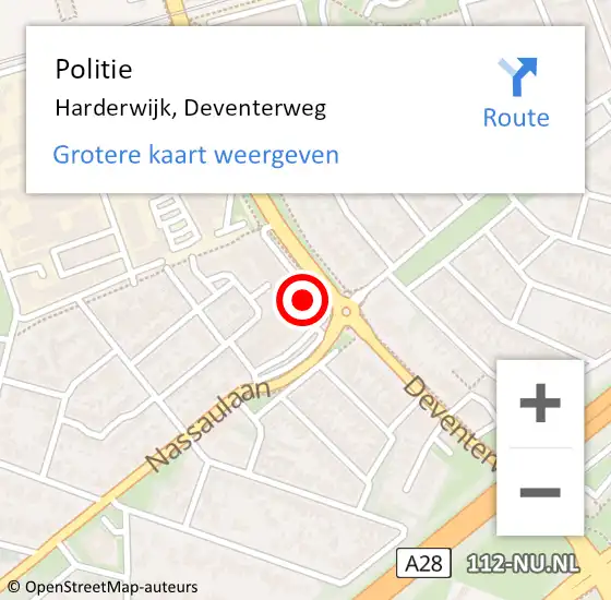 Locatie op kaart van de 112 melding: Politie Harderwijk, Deventerweg op 17 mei 2024 08:18