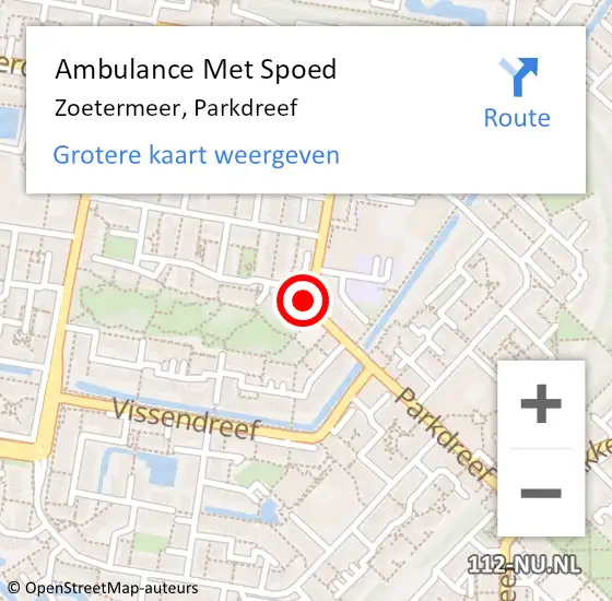 Locatie op kaart van de 112 melding: Ambulance Met Spoed Naar Zoetermeer, Parkdreef op 17 mei 2024 08:26