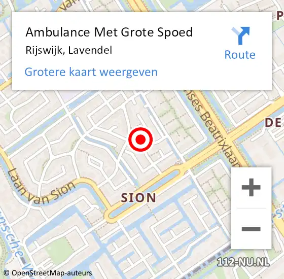 Locatie op kaart van de 112 melding: Ambulance Met Grote Spoed Naar Rijswijk, Lavendel op 17 mei 2024 08:36