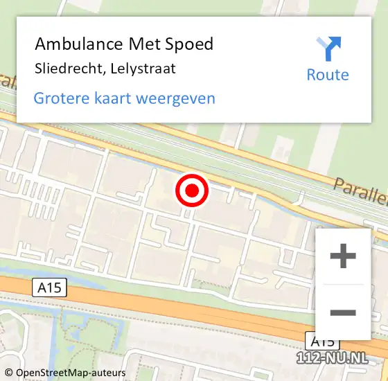 Locatie op kaart van de 112 melding: Ambulance Met Spoed Naar Sliedrecht, Lelystraat op 17 mei 2024 09:10