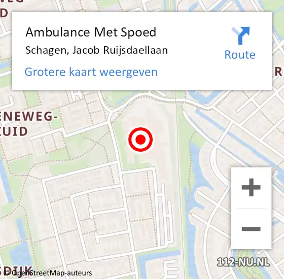 Locatie op kaart van de 112 melding: Ambulance Met Spoed Naar Schagen, Jacob Ruijsdaellaan op 17 mei 2024 09:10