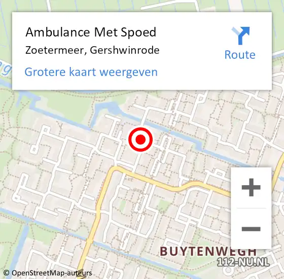 Locatie op kaart van de 112 melding: Ambulance Met Spoed Naar Zoetermeer, Gershwinrode op 17 mei 2024 09:17
