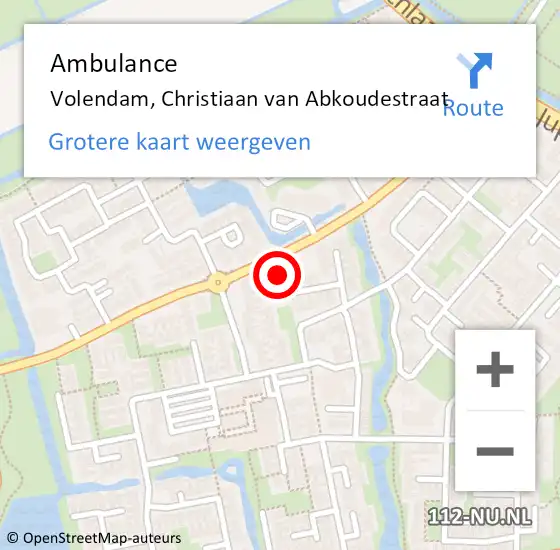 Locatie op kaart van de 112 melding: Ambulance Volendam, Christiaan van Abkoudestraat op 17 mei 2024 09:38