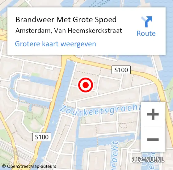 Locatie op kaart van de 112 melding: Brandweer Met Grote Spoed Naar Amsterdam, Van Heemskerckstraat op 17 mei 2024 09:44