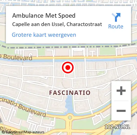 Locatie op kaart van de 112 melding: Ambulance Met Spoed Naar Capelle aan den IJssel, Charactostraat op 17 mei 2024 09:44