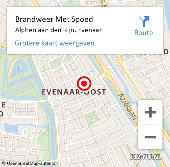 Locatie op kaart van de 112 melding: Brandweer Met Spoed Naar Alphen aan den Rijn, Evenaar op 17 mei 2024 09:51