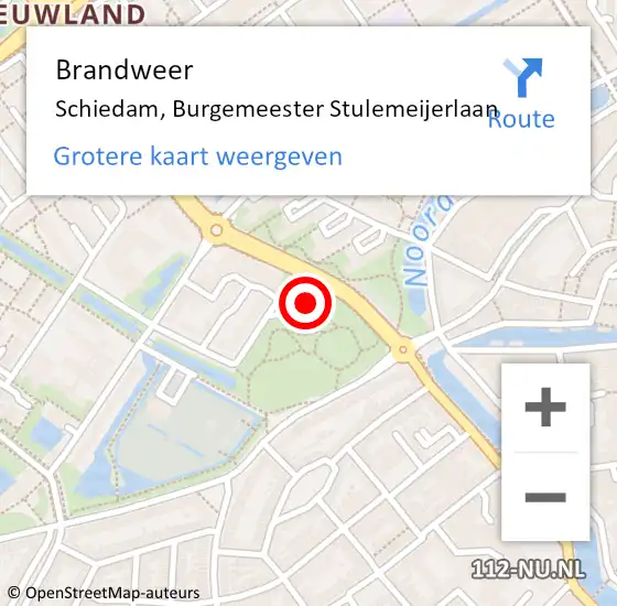 Locatie op kaart van de 112 melding: Brandweer Schiedam, Burgemeester Stulemeijerlaan op 17 mei 2024 09:52