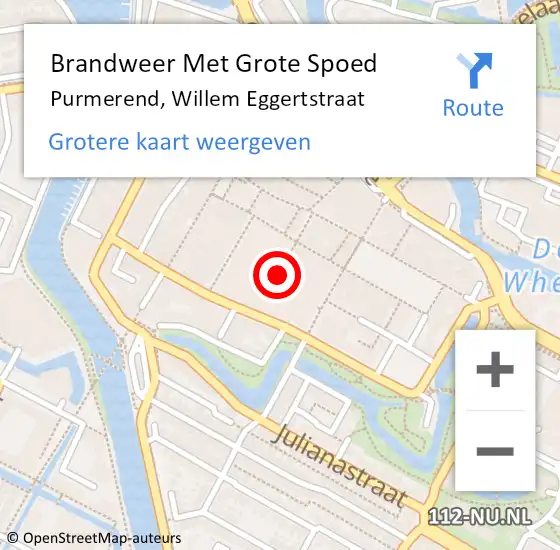 Locatie op kaart van de 112 melding: Brandweer Met Grote Spoed Naar Purmerend, Willem Eggertstraat op 17 mei 2024 09:59