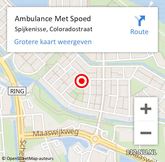 Locatie op kaart van de 112 melding: Ambulance Met Spoed Naar Spijkenisse, Coloradostraat op 17 mei 2024 10:04