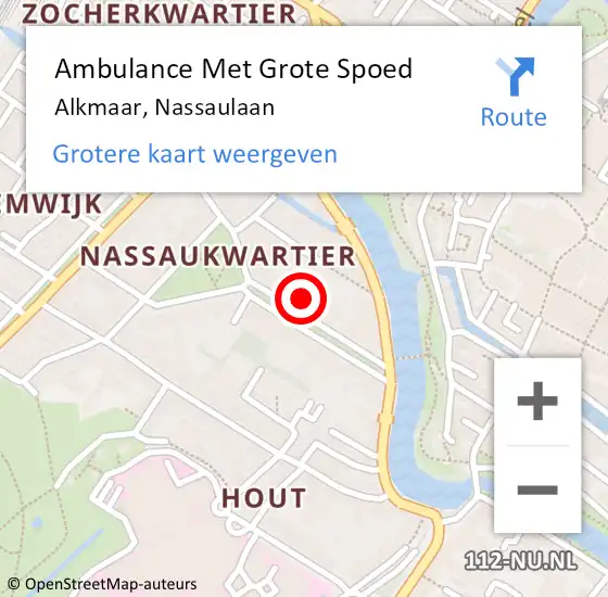 Locatie op kaart van de 112 melding: Ambulance Met Grote Spoed Naar Alkmaar, Nassaulaan op 17 mei 2024 10:07