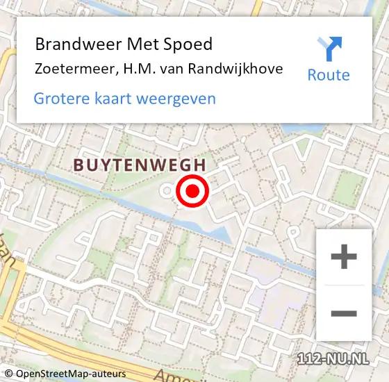 Locatie op kaart van de 112 melding: Brandweer Met Spoed Naar Zoetermeer, H.M. van Randwijkhove op 17 mei 2024 10:09