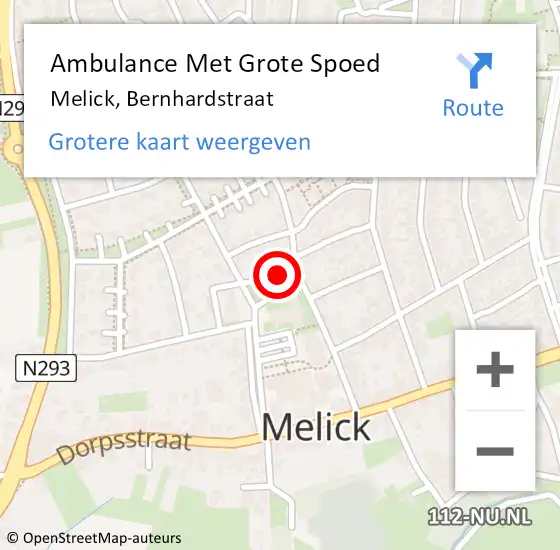 Locatie op kaart van de 112 melding: Ambulance Met Grote Spoed Naar Melick, Bernhardstraat op 17 mei 2024 10:18