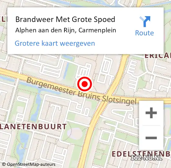 Locatie op kaart van de 112 melding: Brandweer Met Grote Spoed Naar Alphen aan den Rijn, Carmenplein op 17 mei 2024 10:18