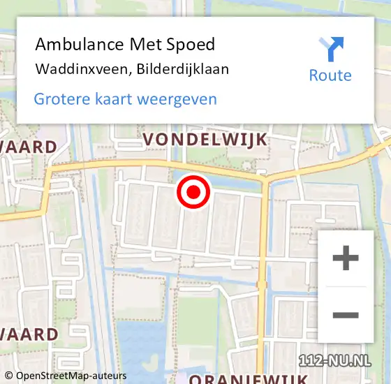 Locatie op kaart van de 112 melding: Ambulance Met Spoed Naar Waddinxveen, Bilderdijklaan op 17 mei 2024 10:19