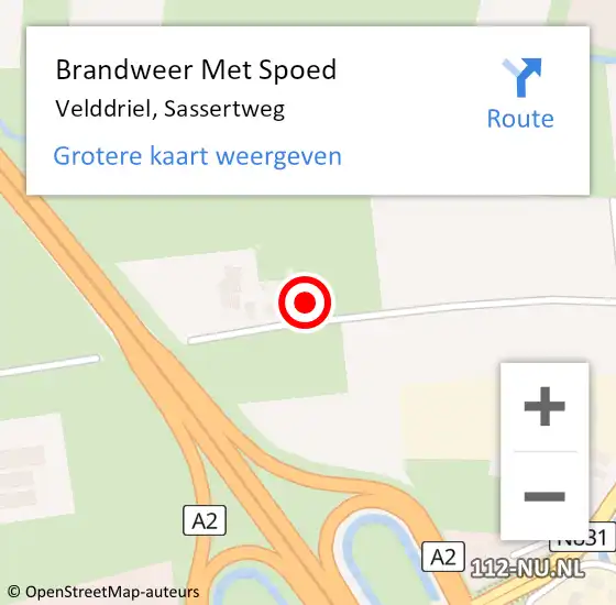 Locatie op kaart van de 112 melding: Brandweer Met Spoed Naar Velddriel, Sassertweg op 17 mei 2024 10:30