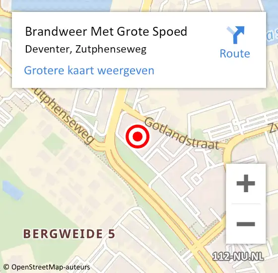 Locatie op kaart van de 112 melding: Brandweer Met Grote Spoed Naar Deventer, Zutphenseweg op 17 mei 2024 10:34