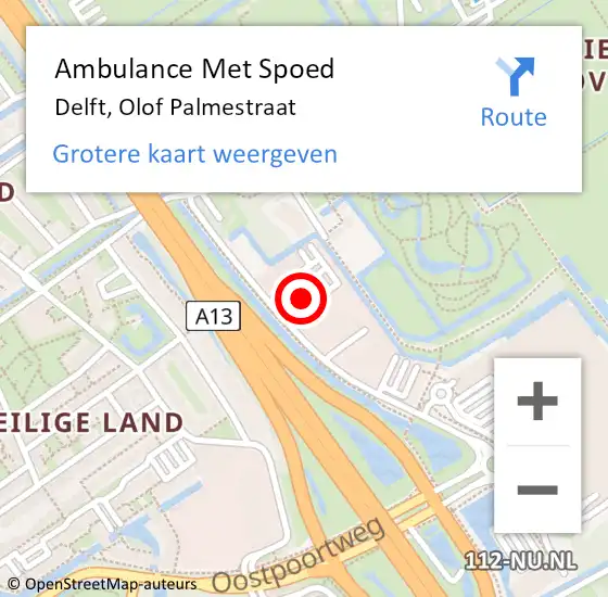Locatie op kaart van de 112 melding: Ambulance Met Spoed Naar Delft, Olof Palmestraat op 17 mei 2024 10:37