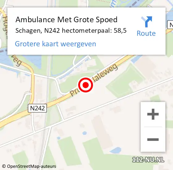 Locatie op kaart van de 112 melding: Ambulance Met Grote Spoed Naar Schagen, N242 hectometerpaal: 58,5 op 17 mei 2024 10:40