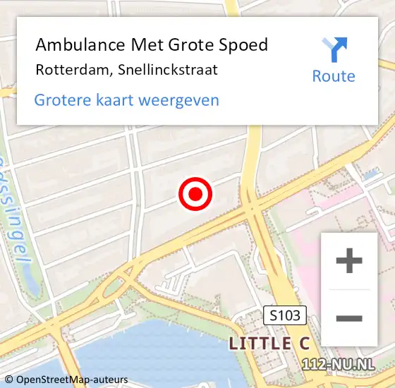 Locatie op kaart van de 112 melding: Ambulance Met Grote Spoed Naar Rotterdam, Snellinckstraat op 17 mei 2024 10:40