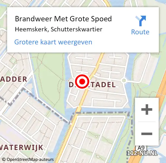 Locatie op kaart van de 112 melding: Brandweer Met Grote Spoed Naar Heemskerk, Schutterskwartier op 17 mei 2024 10:46