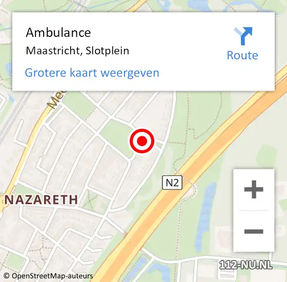 Locatie op kaart van de 112 melding: Ambulance Maastricht, Slotplein op 6 oktober 2014 10:09