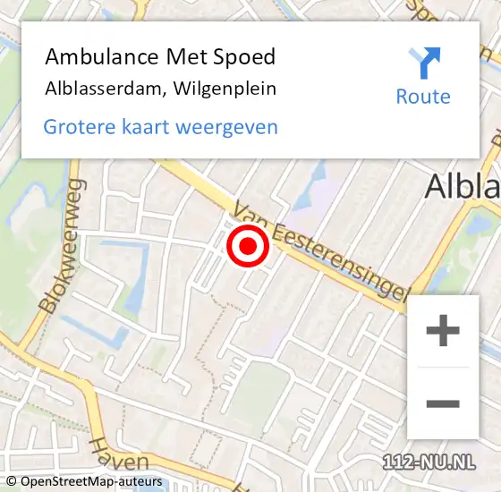 Locatie op kaart van de 112 melding: Ambulance Met Spoed Naar Alblasserdam, Wilgenplein op 17 mei 2024 11:04