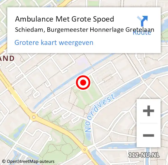 Locatie op kaart van de 112 melding: Ambulance Met Grote Spoed Naar Schiedam, Burgemeester Honnerlage Gretelaan op 17 mei 2024 11:16