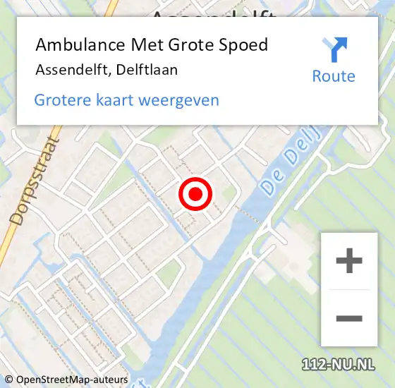 Locatie op kaart van de 112 melding: Ambulance Met Grote Spoed Naar Assendelft, Delftlaan op 17 mei 2024 11:18