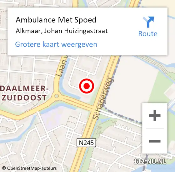 Locatie op kaart van de 112 melding: Ambulance Met Spoed Naar Alkmaar, Johan Huizingastraat op 17 mei 2024 11:19