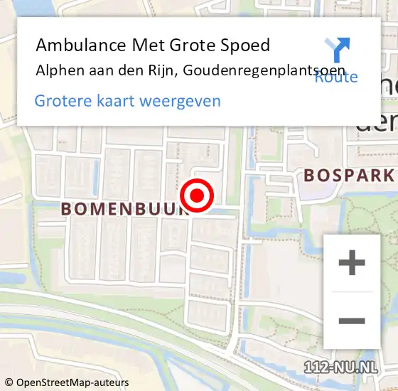 Locatie op kaart van de 112 melding: Ambulance Met Grote Spoed Naar Alphen aan den Rijn, Goudenregenplantsoen op 17 mei 2024 11:32