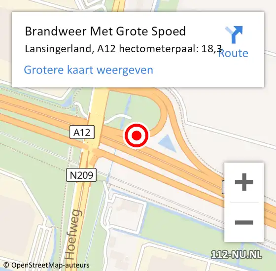 Locatie op kaart van de 112 melding: Brandweer Met Grote Spoed Naar Lansingerland, A12 hectometerpaal: 18,3 op 17 mei 2024 11:37