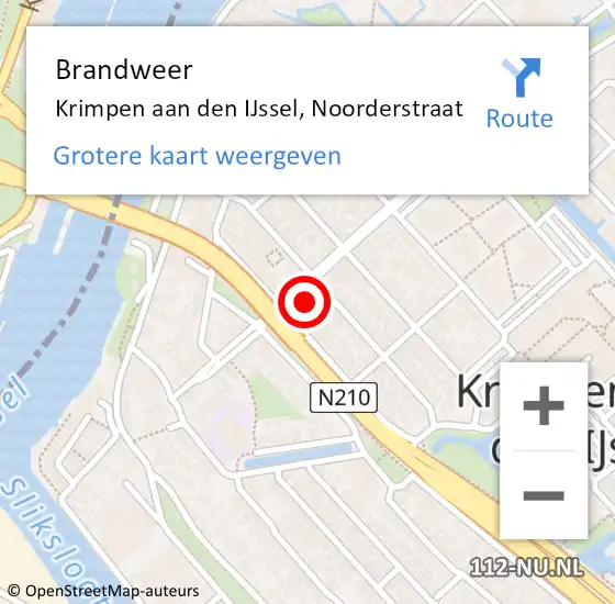 Locatie op kaart van de 112 melding: Brandweer Krimpen aan den IJssel, Noorderstraat op 17 mei 2024 11:37