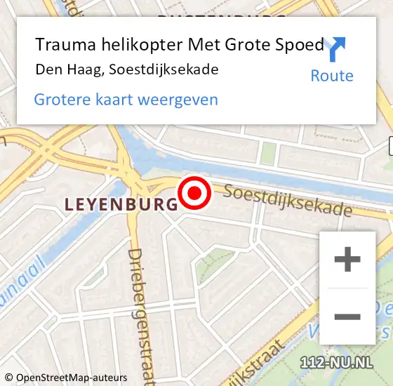 Locatie op kaart van de 112 melding: Trauma helikopter Met Grote Spoed Naar Den Haag, Soestdijksekade op 17 mei 2024 11:38