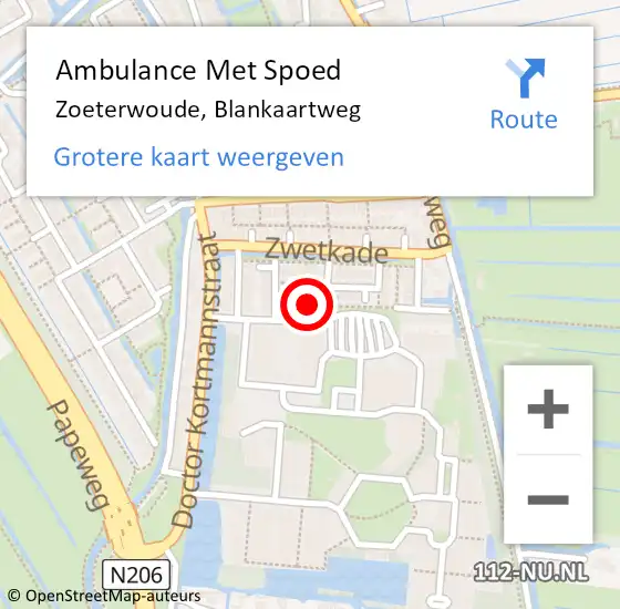 Locatie op kaart van de 112 melding: Ambulance Met Spoed Naar Zoeterwoude, Blankaartweg op 17 mei 2024 11:40