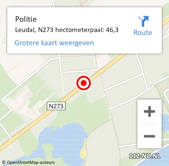 Locatie op kaart van de 112 melding: Politie Leudal, N273 hectometerpaal: 46,3 op 17 mei 2024 11:46