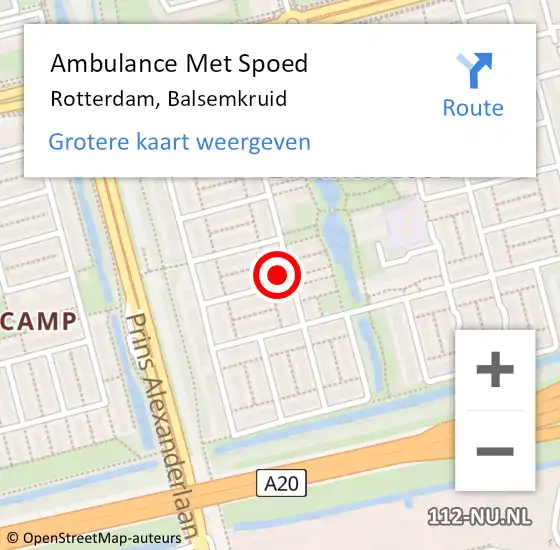 Locatie op kaart van de 112 melding: Ambulance Met Spoed Naar Rotterdam, Balsemkruid op 17 mei 2024 11:48