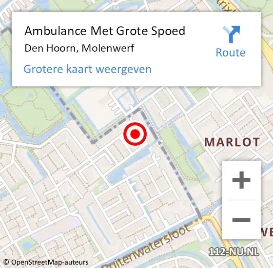 Locatie op kaart van de 112 melding: Ambulance Met Grote Spoed Naar Den Hoorn, Molenwerf op 17 mei 2024 12:01