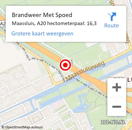 Locatie op kaart van de 112 melding: Brandweer Met Spoed Naar Maassluis, A20 hectometerpaal: 16,3 op 17 mei 2024 12:03
