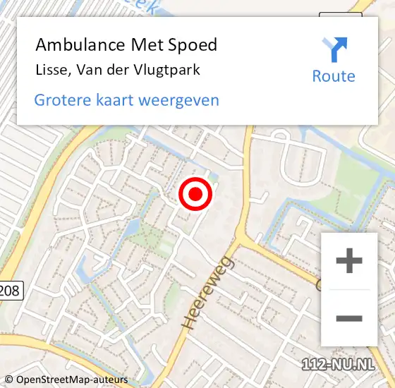 Locatie op kaart van de 112 melding: Ambulance Met Spoed Naar Lisse, Van der Vlugtpark op 17 mei 2024 12:10