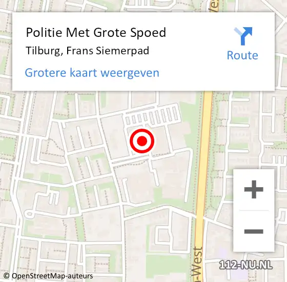 Locatie op kaart van de 112 melding: Politie Met Grote Spoed Naar Tilburg, Frans Siemerpad op 17 mei 2024 12:16