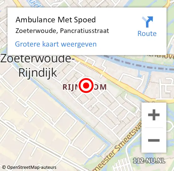 Locatie op kaart van de 112 melding: Ambulance Met Spoed Naar Zoeterwoude, Pancratiusstraat op 17 mei 2024 12:24