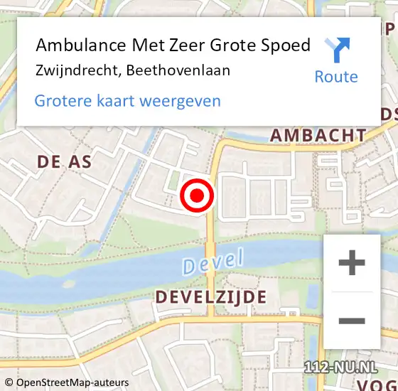 Locatie op kaart van de 112 melding: Ambulance Met Zeer Grote Spoed Naar Zwijndrecht, Beethovenlaan op 17 mei 2024 12:33
