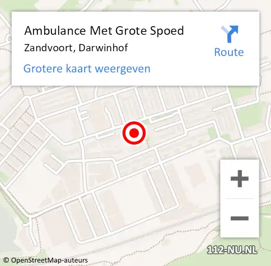Locatie op kaart van de 112 melding: Ambulance Met Grote Spoed Naar Zandvoort, Darwinhof op 17 mei 2024 12:39